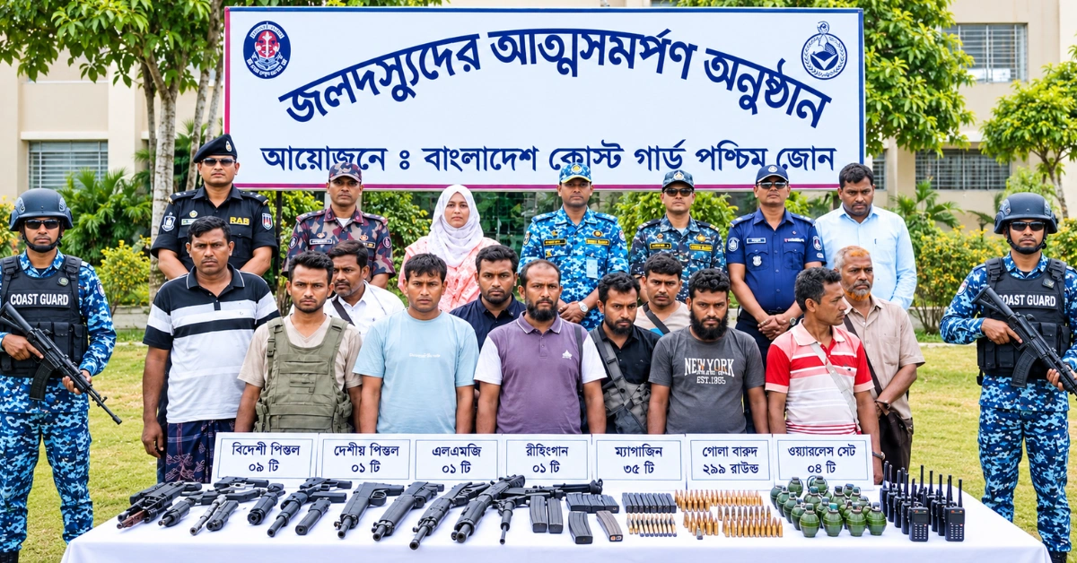 কোস্ট গার্ডের কাছে সুন্দরবনের নানা ভাই বাহিনীর দস্যুদের আত্মসমর্পণ